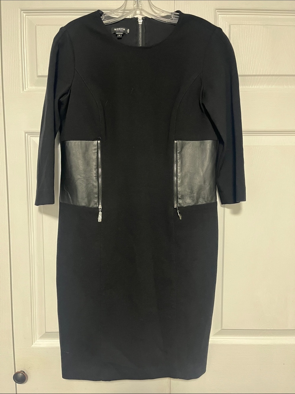 Worth Black Long Sleeve Ponte Dress with Faux Leather Pockets